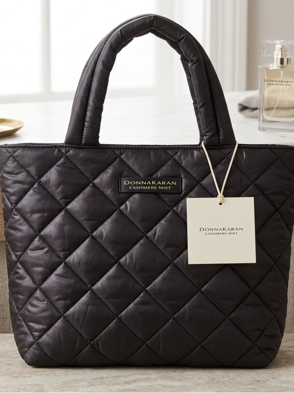 Donna Karan Quilted Black Tote with Padded Handles